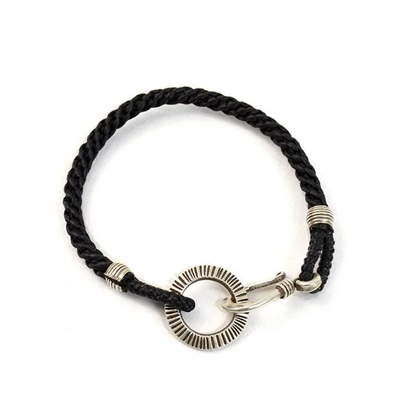 Men’s Leather Bracelet-PHADUA / Silver Handmade Ring Braid Wax Cord Bracelet