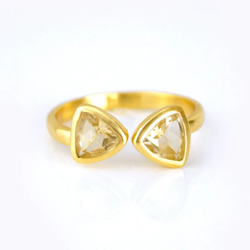 Custom Wedding Ring Set for Couple-Citrine Quartz Adjustable Bow Tie Triangle Ring