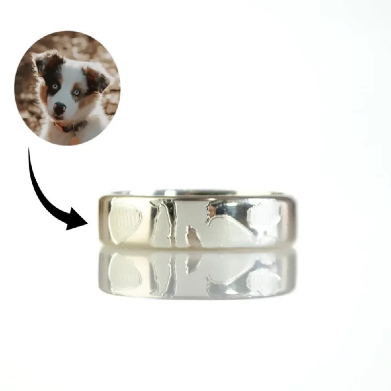 Trendy Stackable Rings-Custom Actual Dog or Pet Nose Print Engraved Wide Fingerband Ring [6mm]