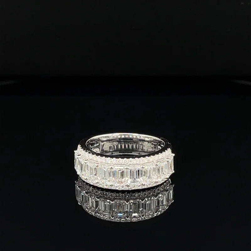 Wedding Ring with Diamonds-Diamond 2.88ctw Emerald & Brilliant Cut Eternity Wedding Band in 18k White Gold - #264 -RGDIA666236