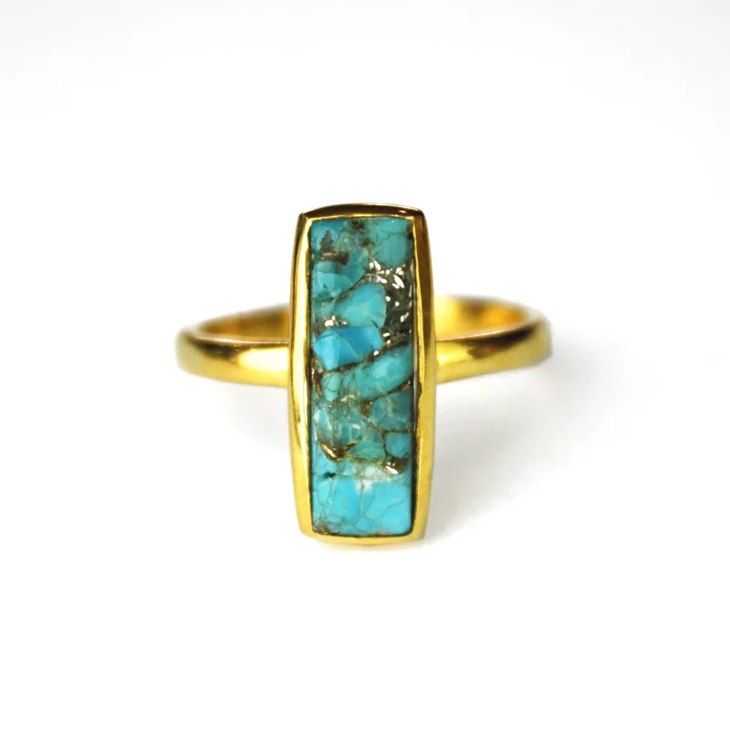 Wedding Band for Men-Copper Turquoise Bar Ring : December Birthstone