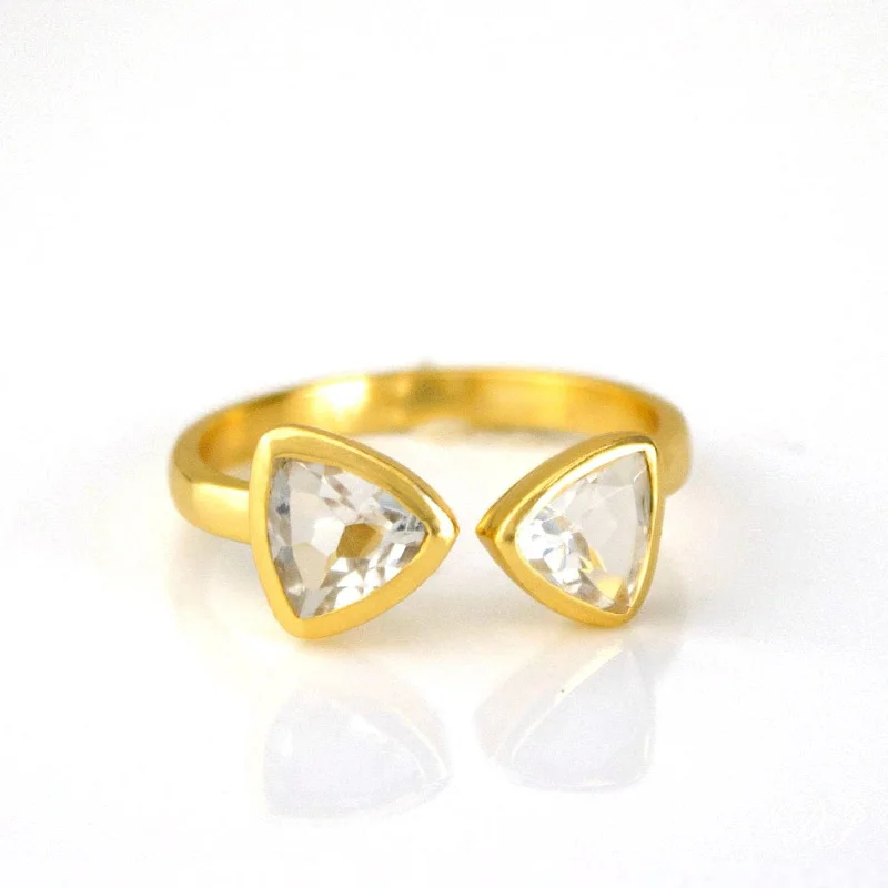 Men’s Gold Signet Ring-Clear Quartz Adjustable Bow Tie Triangle Ring