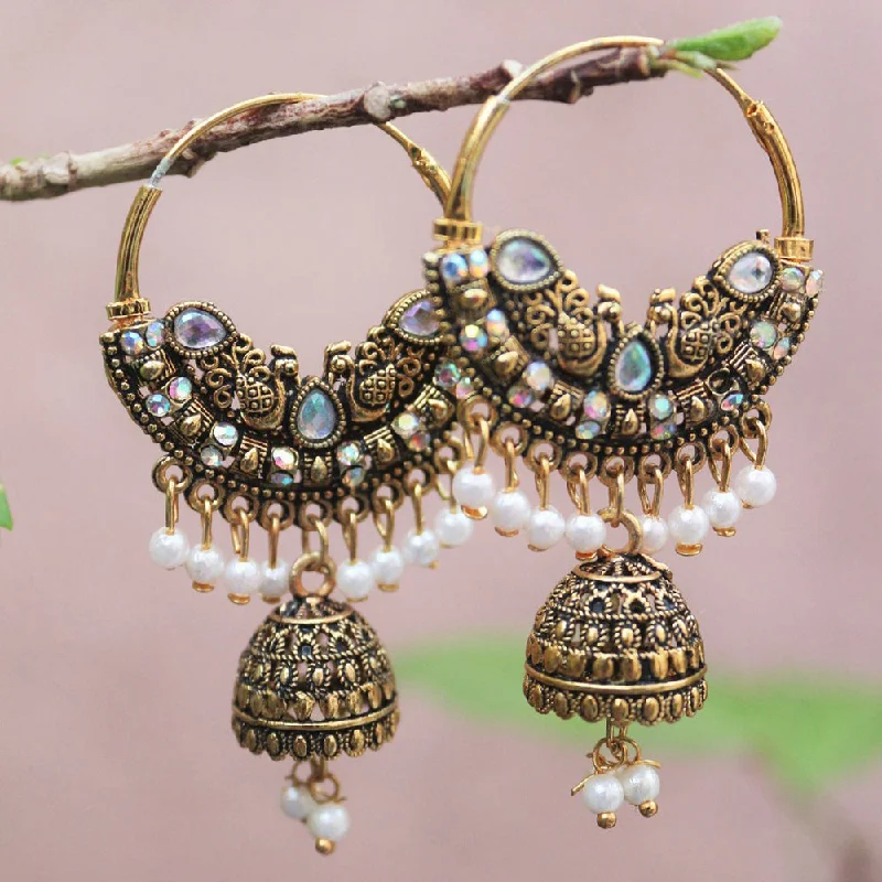 Chunky Hoop Earrings-Chunky Hoop Earrings-H K Fashion Gold Plated Crystal Stone & Pearls Bali Earrings