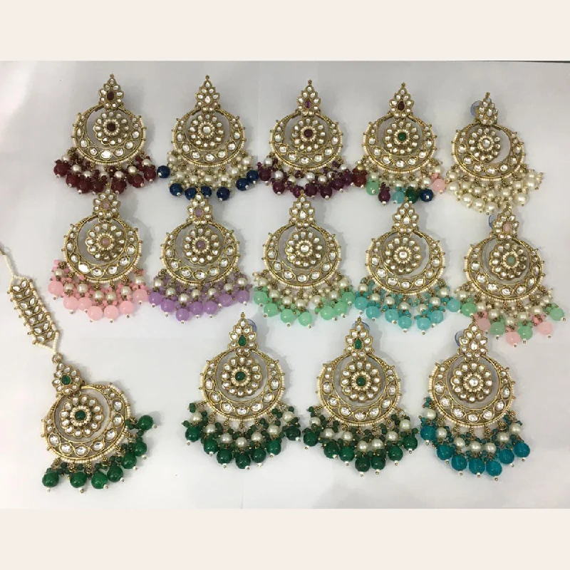 Gemstone Stud Earrings-Gemstone Stud Earrings-Rani Sati Jewels Gold Plated Kundan Maangtikka With Earrings