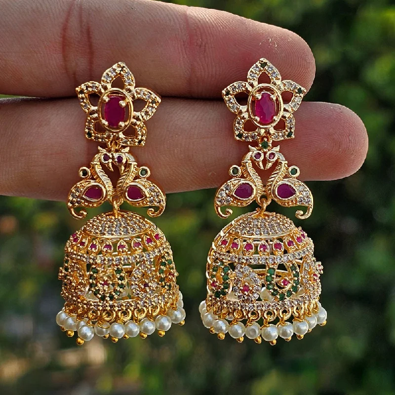 Simple Hoop Earrings-Simple Hoop Earrings-H K Fashion Gold Plated Pota And Austrian Stone Jhumki Earrings