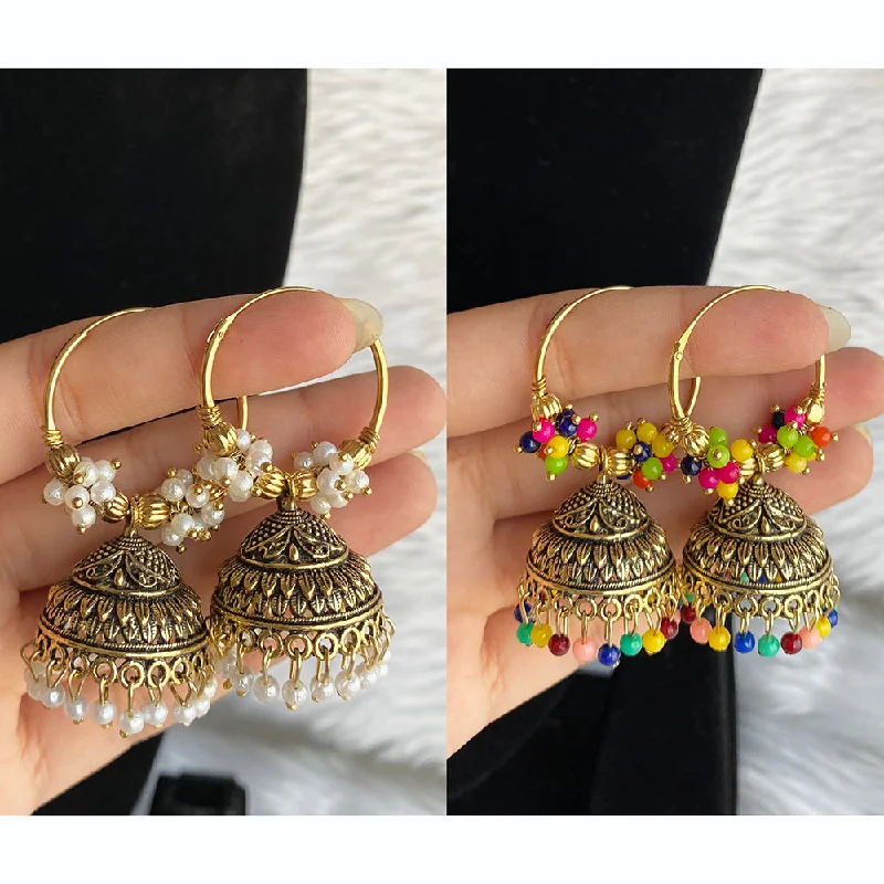 Bohemian Style Earrings-Bohemian Style Earrings-Mahavir Gold Plated Jhumki Earrings Combo