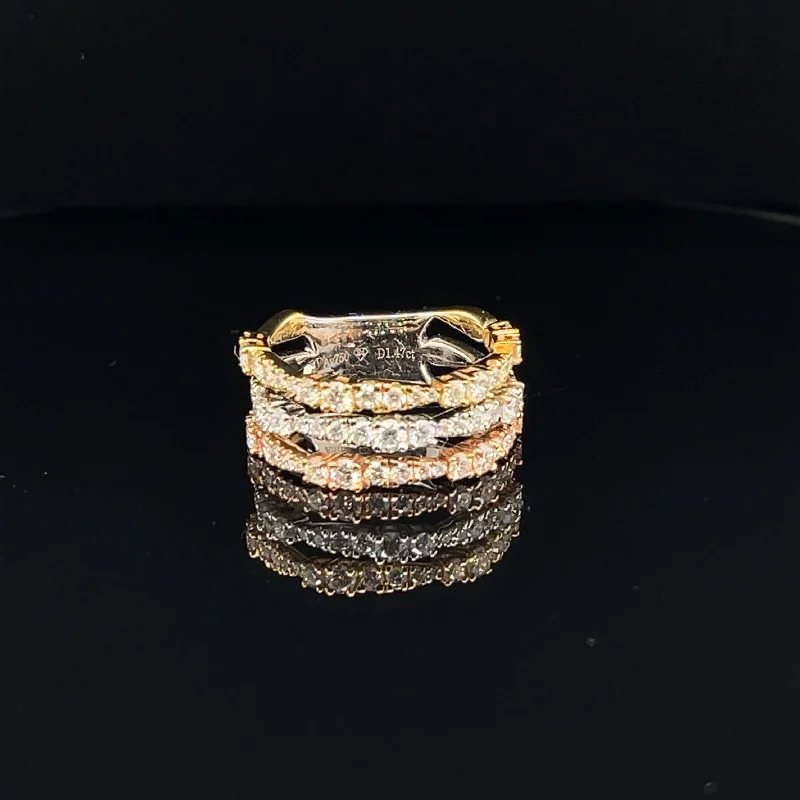 Unique Couples Rings-Diamond Triple Row Stacker Band in 18k Tri-Color Gold - (#96-RGDIA 657584)