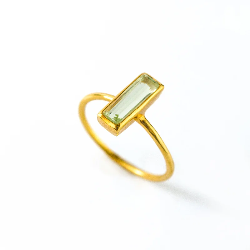 Unique Sterling Silver Ring-Tiny Green Amethyst Bar Ring : February Birthstone