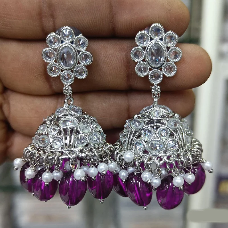 Ethnic Style Earrings-Ethnic Style Earrings-Rani Sati Jewels Silver Plated Crystal Stone Jhumki Earrings