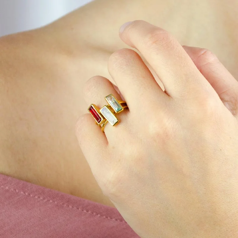 Modern Rose Gold Engagement Ring-Custom Mother's Ring Set, Adira Series: Tiny Birthstone Bar Ring Set, 925 Sterling Silver or 18k Gold Vermeil, Kid's Birthstone Christmas Gift for Mom