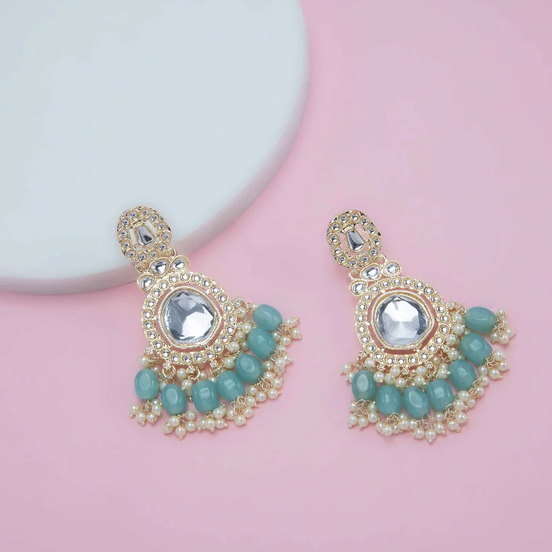 Silver Crystal Stud Earrings-Silver Crystal Stud Earrings-Nipura Yashi Aqua Kundan Earrings