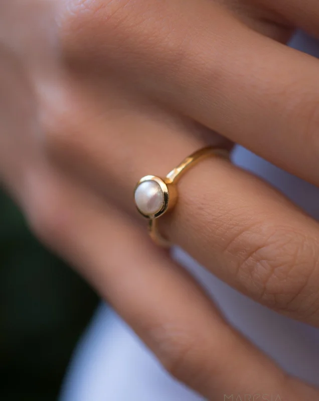 Gold Engagement Ring-Pearl Gold Ring ~ 18k Gold Plated ~ MR210