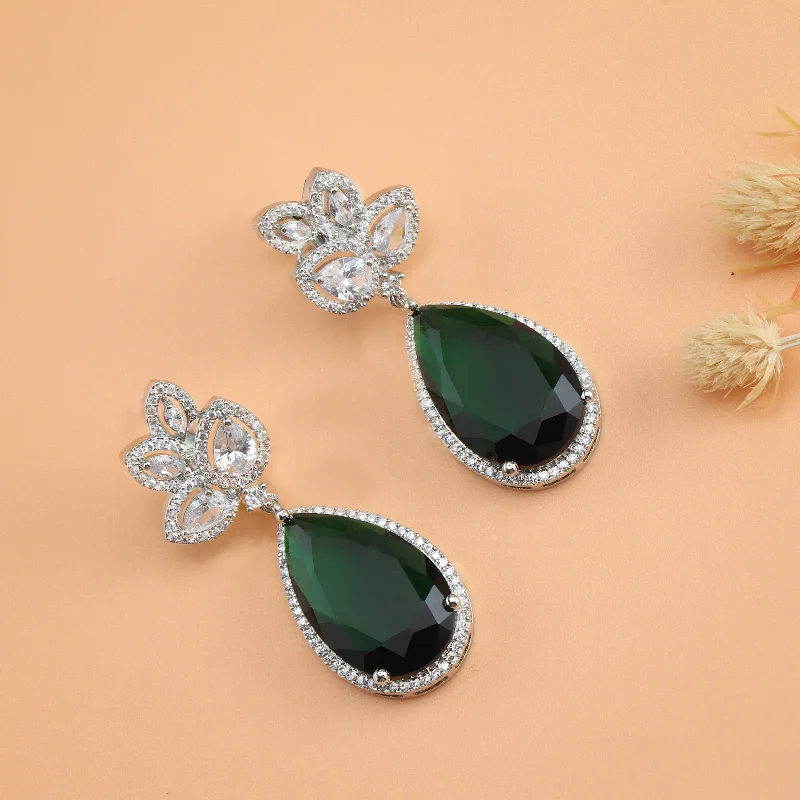 Geometric Stud Earrings-Geometric Stud Earrings-Nipura Green Katniss Zircon Danglers