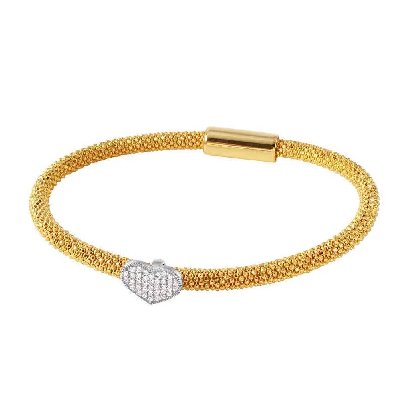 Customizable Gemstone Bracelet-Clearance-Silver 925 Gold Plated Bracelet With Rhodium Plated Heart and CZ Accents - ITB00177GP-RH