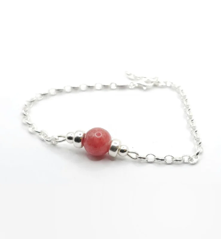 Silver Chain Bracelet-RHODOCHROSITE MINIMALIST BRACELET