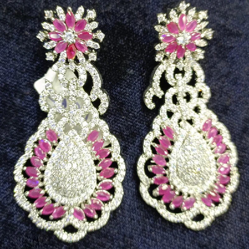 Semi Precious Stone Earrings-Semi Precious Stone Earrings-Jain Jewellers Silver Plated AD Dangler Earrings