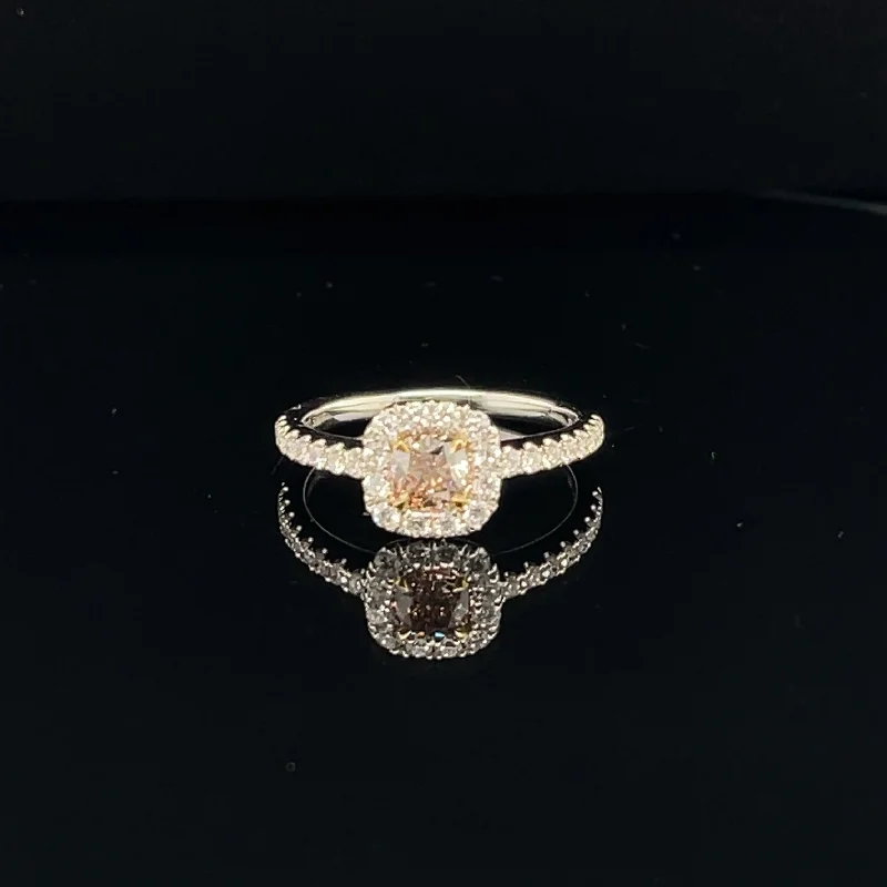 Heart Shaped Wedding Ring-Cognac & White Diamond Cushion Halo Engagement Ring in 18k White Gold - (#120-JR0A52GH)