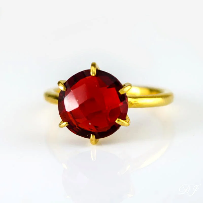 Rose Gold Diamond Ring-Garnet Quartz Round Prong Set Ring : January Birthstone