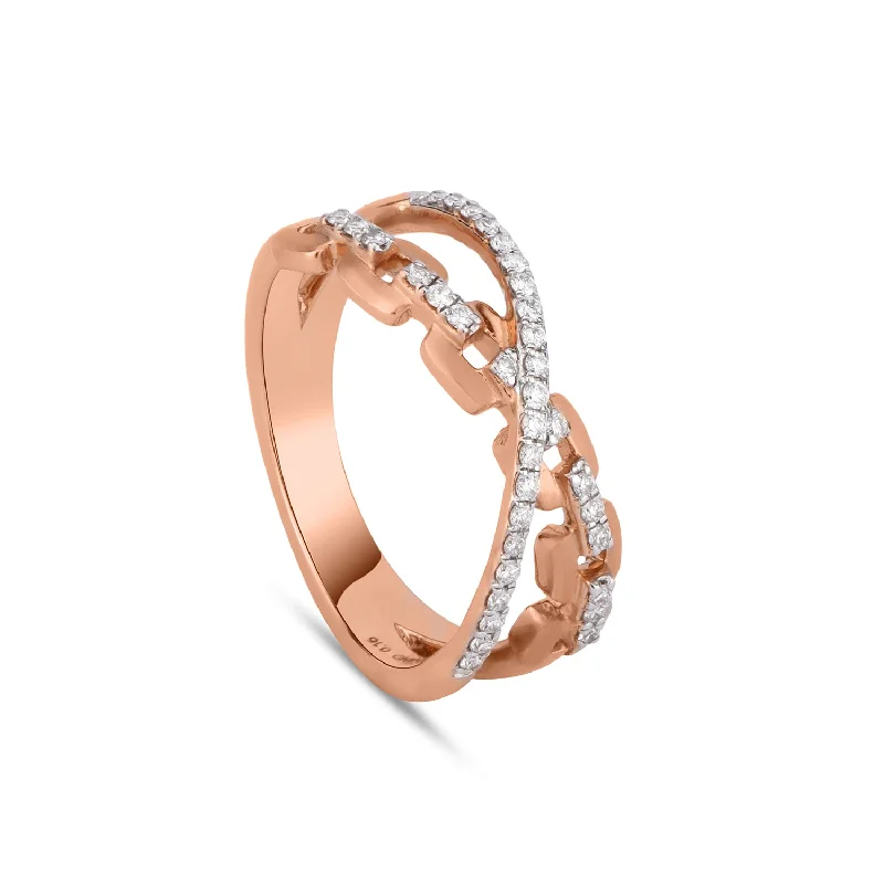 Women’s Rose Gold Ring-Matte Finish Cuban Diamond Statment Ring