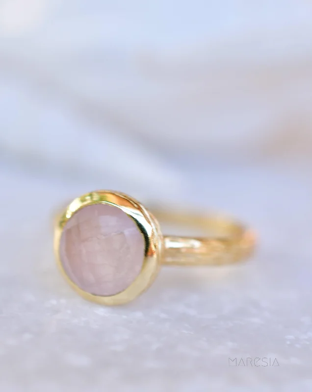 Blue Sapphire Engagement Ring-Renata Rose Quartz Gold Ring ~ 18k Gold Plated ~ SMR120