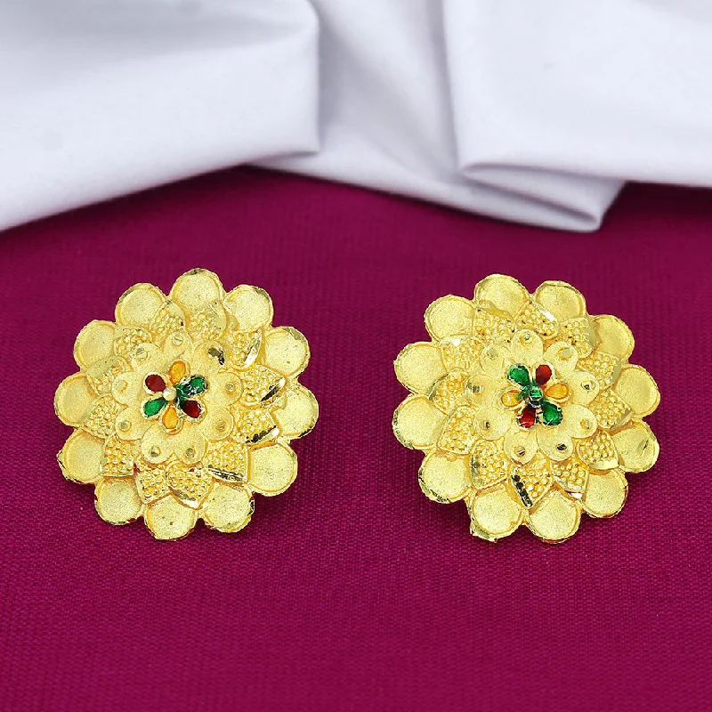 Custom Made Earrings-Custom Made Earrings-Mahavir Dye Gold Plated Studs Earrings