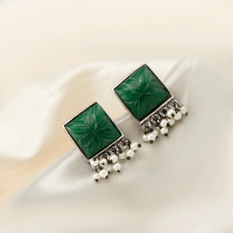 Bridal Earrings with Diamonds-Bridal Earrings with Diamonds-Nipura Green Pearly Sanna Stud Earrings