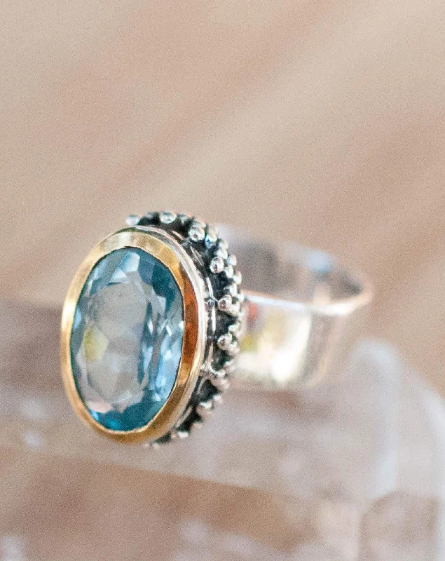 Silver Band Ring-Blue Topaz Ring ~ Sterling Silver 925 and Gold Vermeil ~ MR019