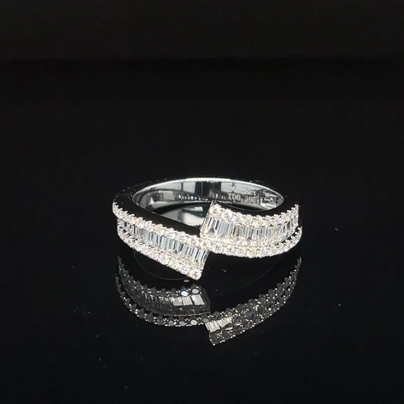 Custom Diamond Wedding Band-Diamond Triple Row Curved Bypass Ribbon Ring in 18k White Gold - #612 - RGDIA674354