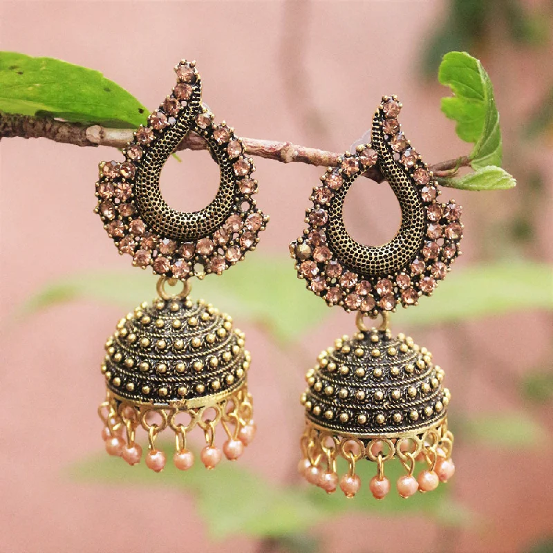 Vintage Drop Earrings-Vintage Drop Earrings-H K Fashion Antique Gold Austrian Stone And Beads Jhumki Earrings