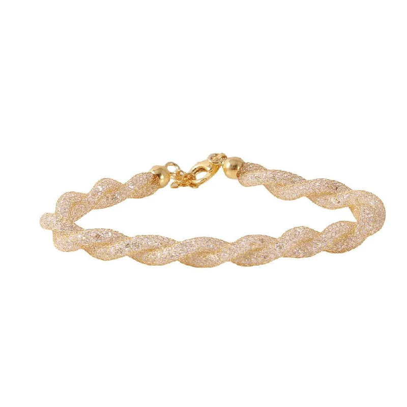 Classic Tennis Bracelet-Clearance-Silver 925 Gold Plated Braided Mesh CZ Italian Bracelet - ECB00070Y