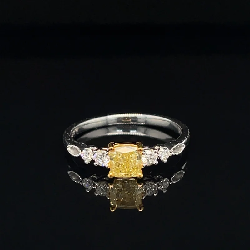 Large Ruby Ring-Fancy Yellow & White Diamond Engagement Ring in 18k Two-Tone Gold - #534 - RGDIA668720