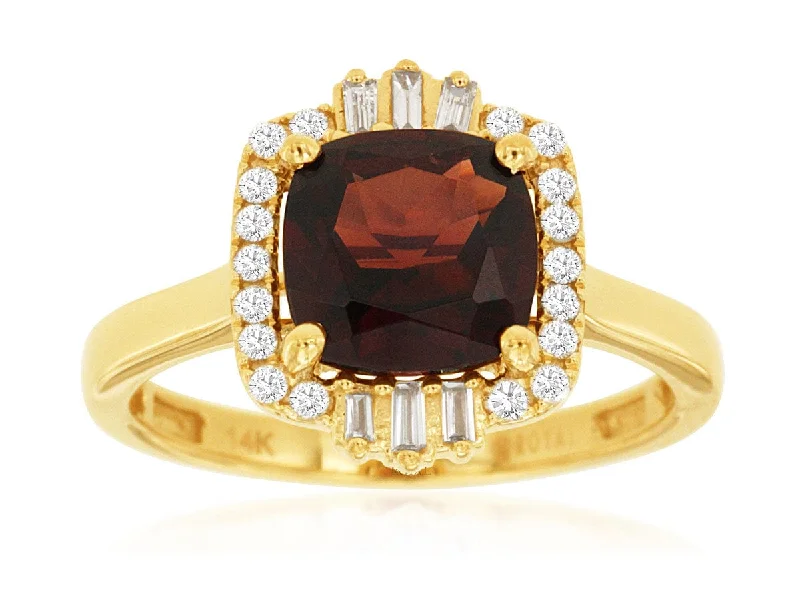 Gold Wedding Ring with Diamonds-14K Yellow Gold Garnet & Diamond Ring