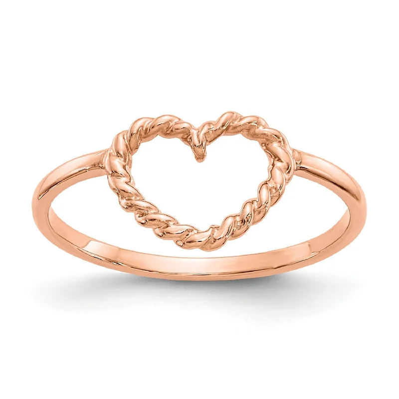 Diamond Ring for Women-Twisted Rope 14KT Rose Gold Heart Ring; Size 7