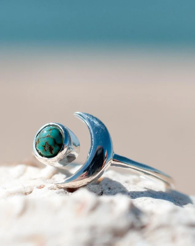 Solitaire Diamond Ring for Engagement-Malibu Half Moon Ring ~ Copper Turquoise ~ Sterling Silver 925 ~MR119