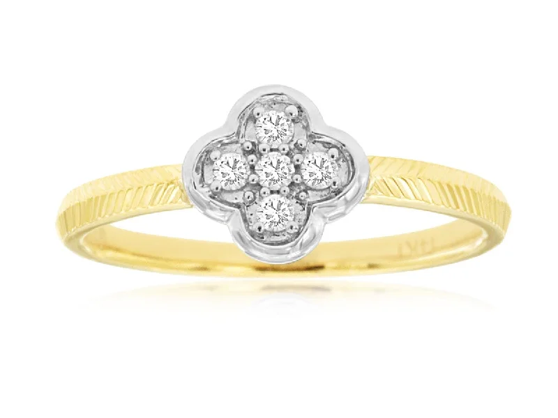 Diamond Cluster Ring-14K Two Toned Diamond Van Cleef Style Ring