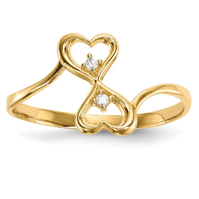 Men’s Wedding Ring with Engraving-14KT Yellow Gold Cubic Zirconia Heart Ring; Size 7