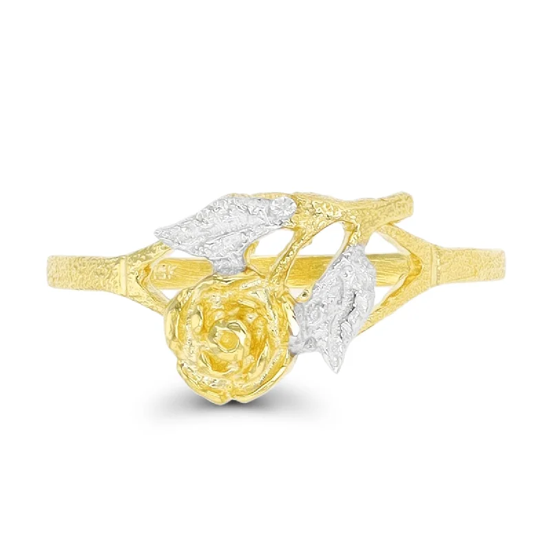 Custom Ring for Anniversary-10KT Yellow Gold With Rhodium Plating Flower Ring