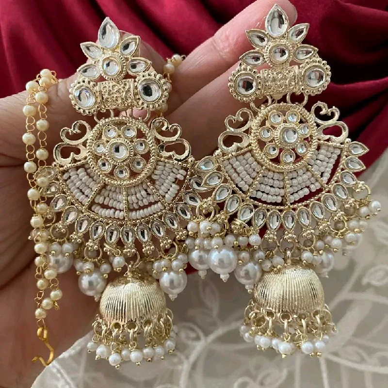 Trendy Hoop Earrings-Trendy Hoop Earrings-Gehana Mahal Gold Plated Kundan And Pearl Jhumki Earrings