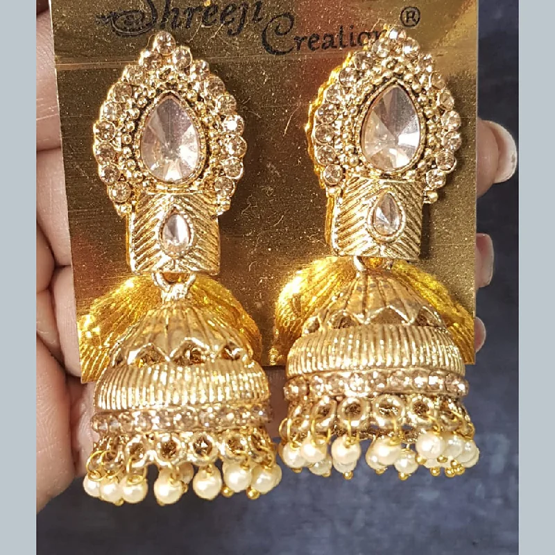 Sweet Earrings for Kids-Sweet Earrings for Kids-Shreeji Gold Plated Crystal Stone Jhumki Earrings