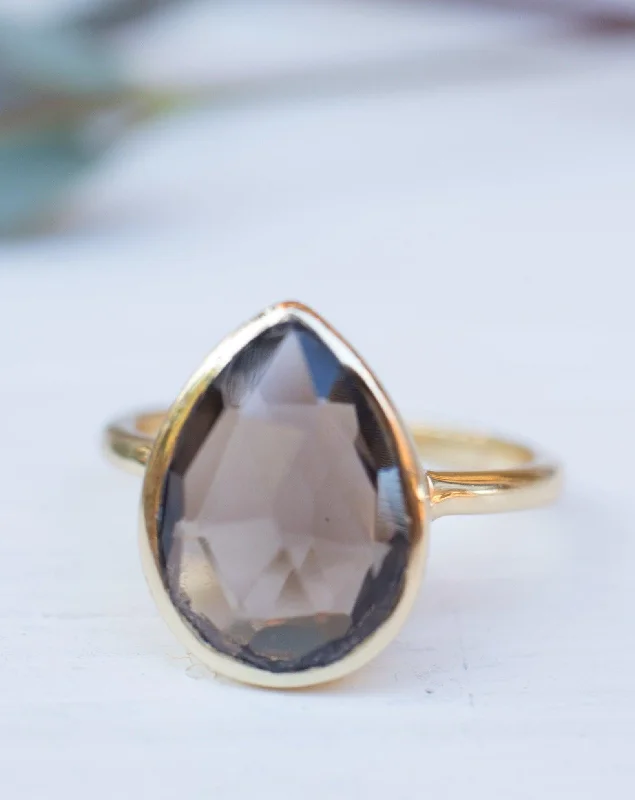 Classic Gold Engagement Ring-Lia Smoky Quartz Gold Ring ~ 18k Gold Plated~MR159