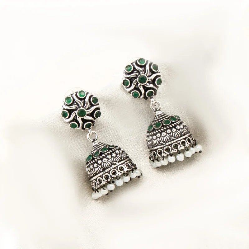 Diamond Stud Earrings-Diamond Stud Earrings-Nipura Green Amapola Jhumkas