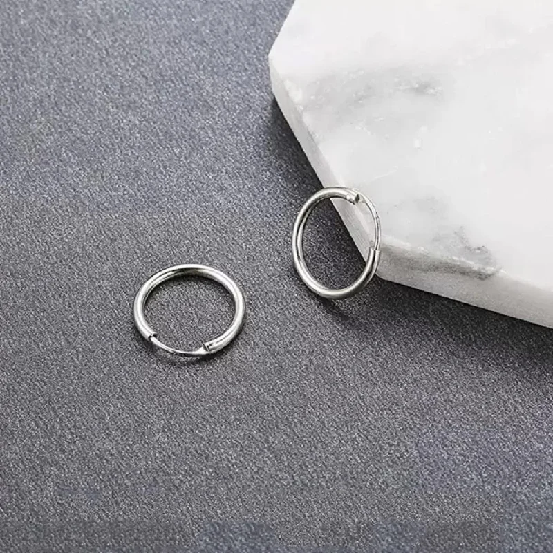 Elegant Diamond Earrings-Elegant Diamond Earrings-Mahi Rhodium Plated Plain Round Hoop Bali Earrings for Men (ER1109837RMen18mm)