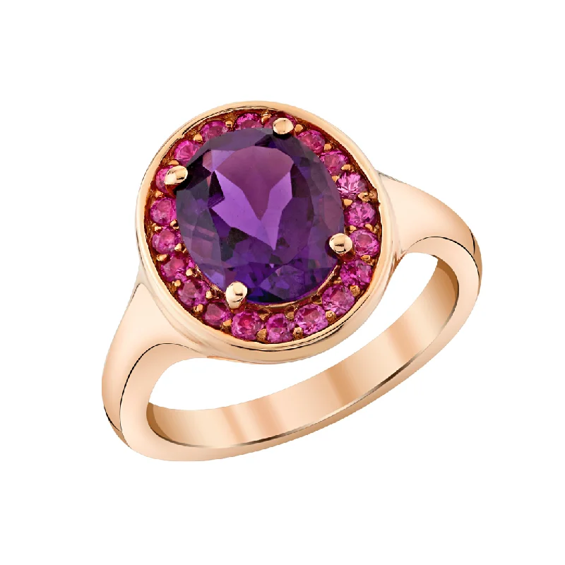 Gold Engagement Ring-Amethyst + Pink Sapphire Ring