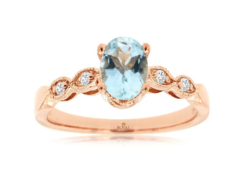 Chunky Silver Ring-14K Rose Gold Aquamarine & Diamond Ring