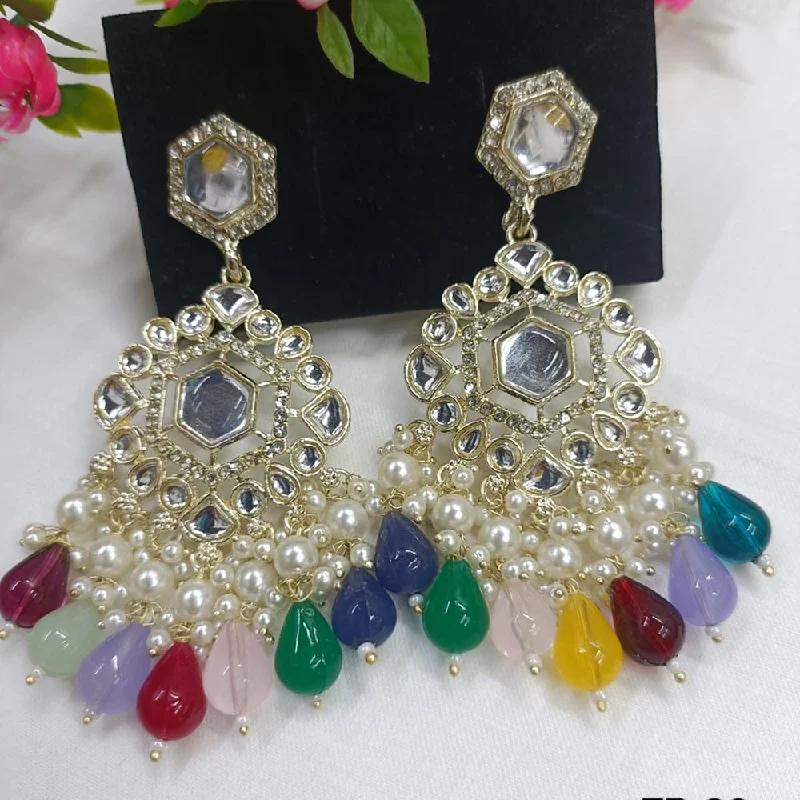 Small Dangle Earrings-Small Dangle Earrings-Exotica Collection Gold Plated Kundan Dangler Earrings