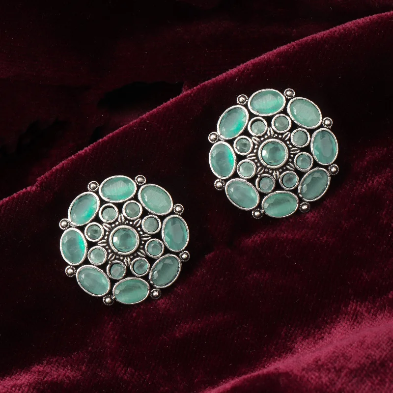 Double-Sided Earrings-Double-Sided Earrings-Nipura Teal Antique Flower Earrings