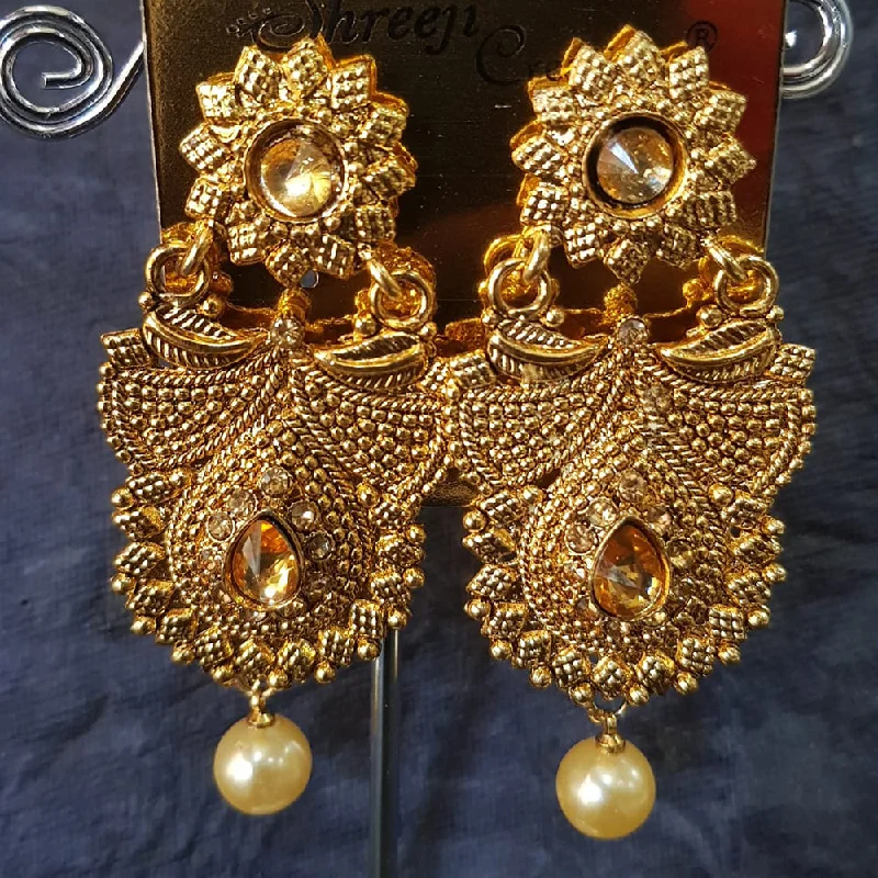 Bohemian Earrings-Bohemian Earrings-Shreeji Gold Plated Crystal  Stone Dangler Earrings