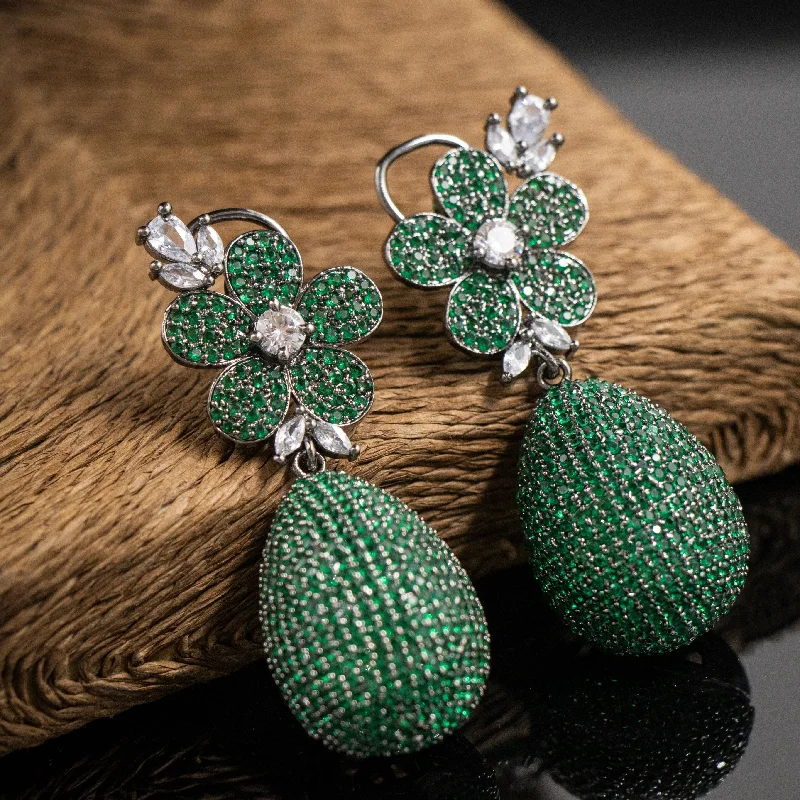 Simple Stud Earrings for Women-Simple Stud Earrings for Women-Nipura Antique Green Flower Danglers