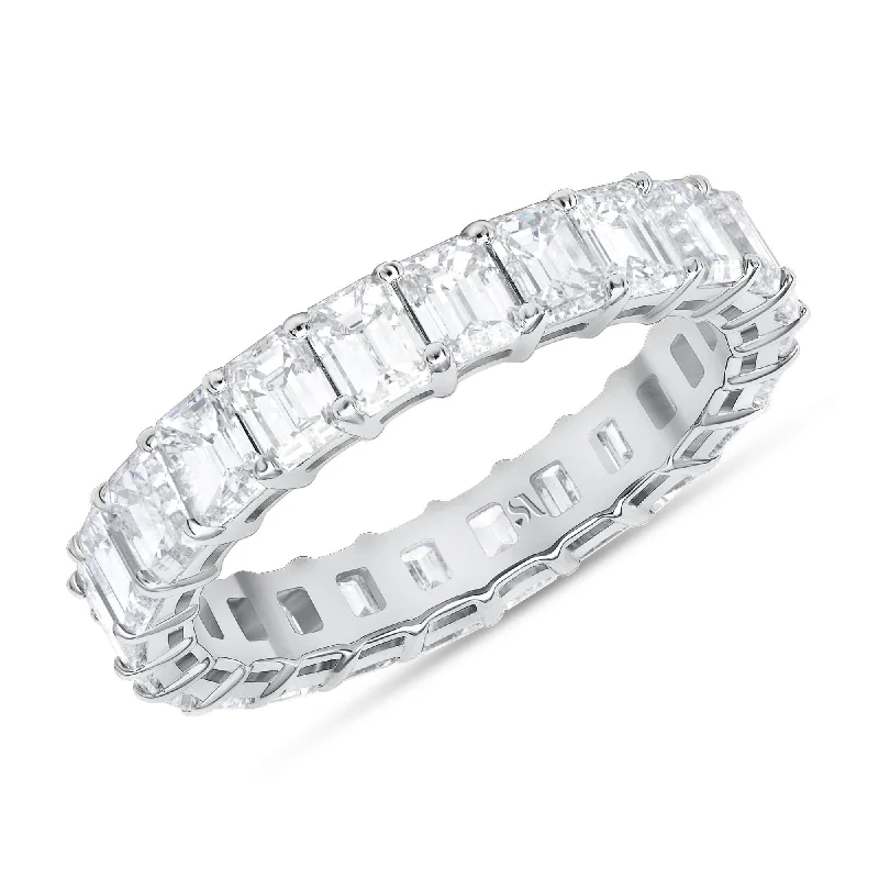 Custom Gemstone Ring-18K White Gold Emerald Cut Eternity Ring, 4.18ct