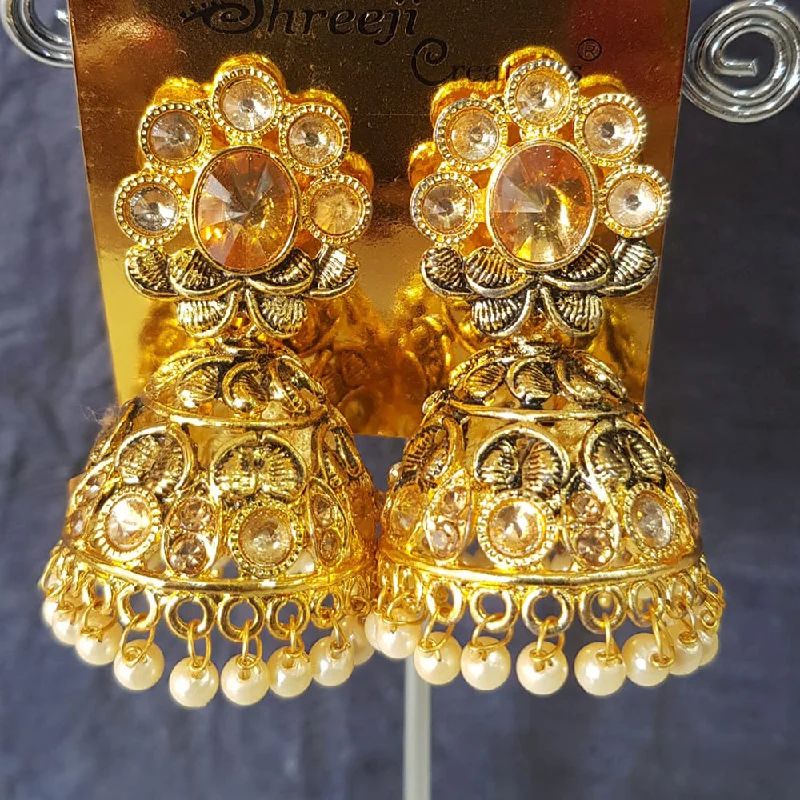 Long Crystal Earrings-Long Crystal Earrings-Shreeji Gold Plated Crystal Stone Jhumki Earrings